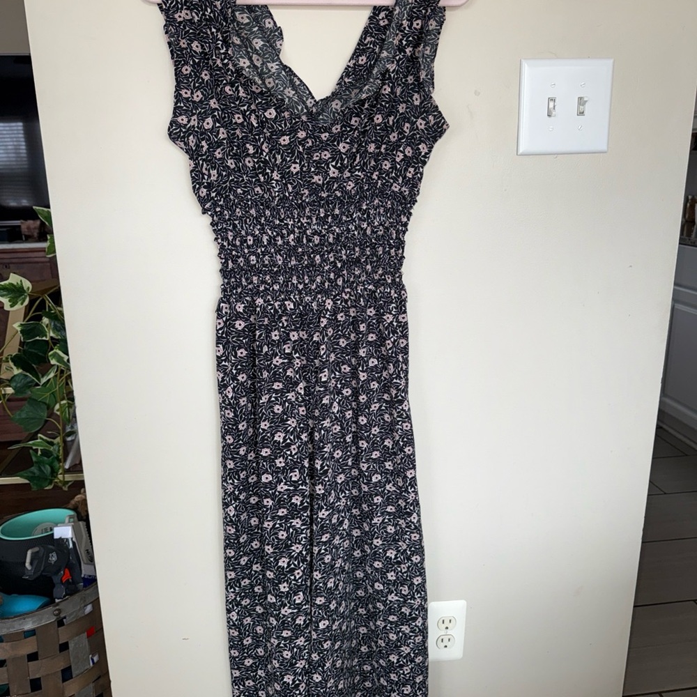 Max Studio Black and Pink Floral Jumpsuit